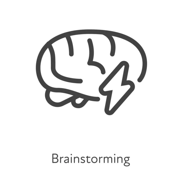 概要スタイルUiは ビジネスコレクションのためのソフトスキルアイコン ベクトルブラックリニアイラスト ブレインストーミングだ 落雷のシンボルが隔離された人間の脳 企業研修のデザイン — ストックベクタ