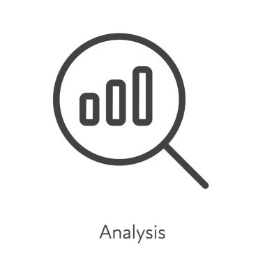 Taslak stil ui simgeleri iş koleksiyonu için yumuşak beceri. Vektör siyah doğrusal çizim. Analiz et. Beyaz arka planda finans şeması sembolü olan büyüteç. Şirket eğitimi için tasarım