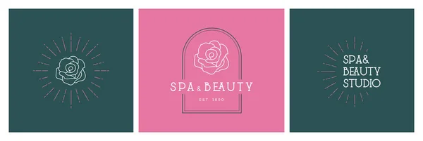 Spa Beauty Studio Concept Set Illustrazione Contorno Vettoriale Stile Boho Vettoriali Stock Royalty Free