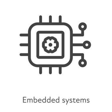 Taslak stil ui simgeleri zor beceri koleksiyonu. Teknik ve Bilgi İşlem. Vektör siyah doğrusal simge çizimi. Teçhizatlı gömülü sistem çipi ve beyaz arkaplanda izole edilmiş bağlantı sembolü.