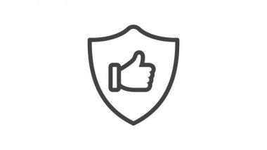 Animasyon taslak simgesi. Ticari yumuşak beceri koleksiyonu. Güvenilirlik kalkanı işaret ediyor. Beyaz arkaplanda alfa kanallı siyah renk. Basit bir açıklama ve yok oluş animasyonu.