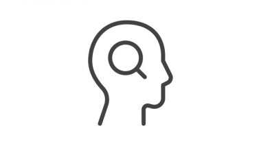 Animasyon taslak simgesi. Ticari yumuşak beceri koleksiyonu. İçgözlem başlığı ve büyüteç sembolü. Beyaz arkaplanda alfa kanallı siyah renk. Basit bir açıklama ve yok oluş animasyonu.