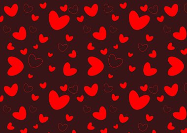 Koyu bir arka planda farklı boyutlarda kırmızı kalpleri olan kusursuz bir desen. Sevgililer Günü arkaplanı kusursuz. Sevgililer Günü dekorasyonu.