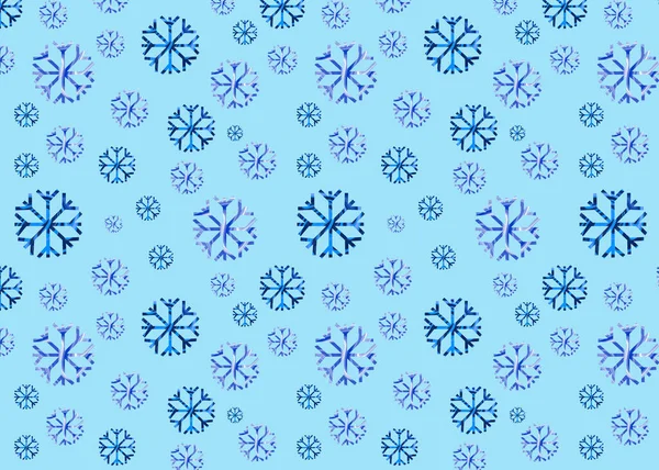青い背景に異なるサイズの雪片のシームレスなパターン 冬のデザイン クリスマス飾り — ストック写真