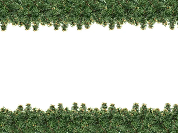 白い背景に孤立した太い枝のフレーム クリスマスのデザイン要素 モミの枝を持つクリスマスガーランド 松の枝 郵便はがきのデザイン スペースのコピー — ストック写真