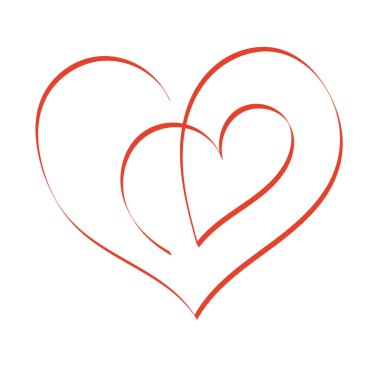 İki kalp vektörü. Kırmızı logo. Sevgililer Günü. Web simgesi, sembol, işaret. Romantik düğün davetiyesi. Kırmızı çizim beyaz üzerine izole edildi.