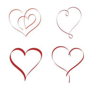 set of  hearts vector.  Red logo. Valentine's day. Web icon, symbol, sign. Romantic wedding invitation.  Red graphic drawing isolated on white.