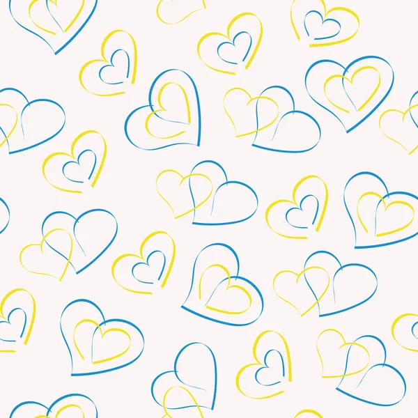 Nahtloses Muster Mit Blauen Und Gelben Herzen Auf Hellem Hintergrund — Stockvektor