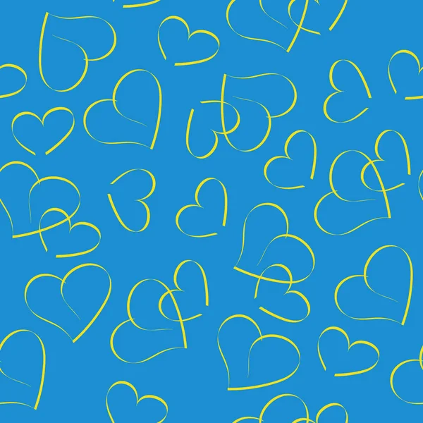 Nahtloses Muster Mit Gelben Herzen Auf Blauem Hintergrund Farben Der — Stockvektor