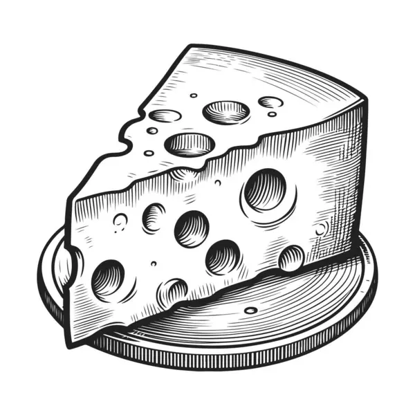 Tahta Bir Tabakta Beyaz Bir Arka Planda Üçgen Bir Peynir — Stok Vektör