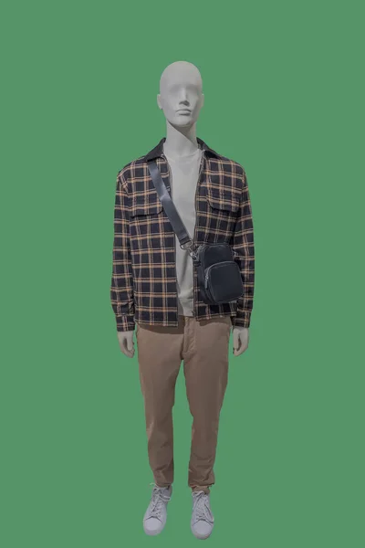 Full Length Image Male Display Mannequin Wearing Dark Brown Plaid — Stock Photo, Image