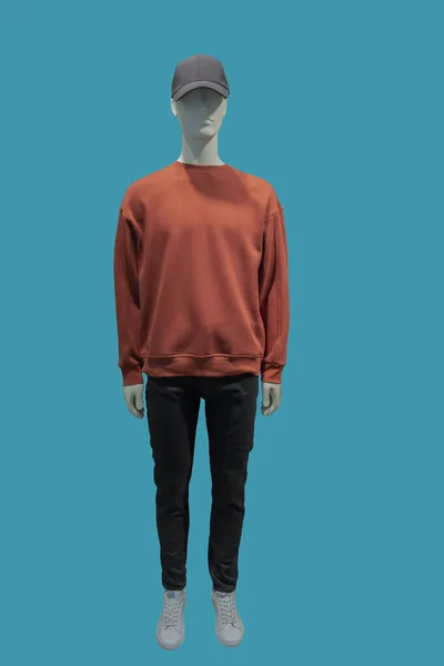 Full Length Image Male Display Mannequin Wearing Red Pullover Black — Stock Photo, Image