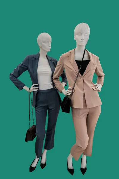 Due Immagini Figura Intera Una Donna Manichini Indossano Costumi Pantalone — Foto Stock