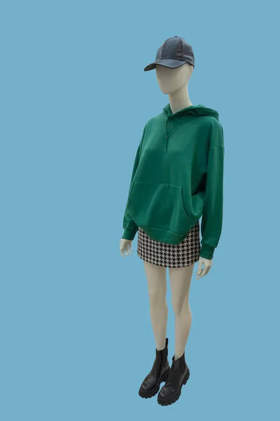 Full Length Image Female Display Mannequin Wearing Green Kangaroo Pocket — Stock Photo, Image