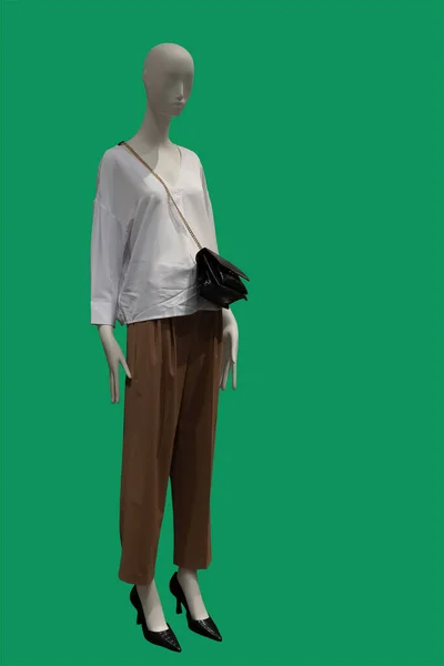 Image Pleine Longueur Mannequin Femme Portant Une Blouse Blanche Manches — Photo