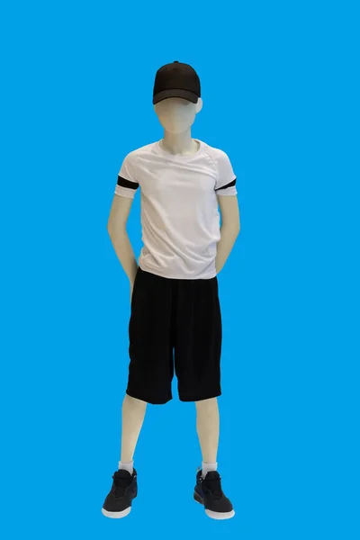 Imagen Completa Maniquí Exhibición Infantil Con Camiseta Blanca Pantalones Cortos —  Fotos de Stock