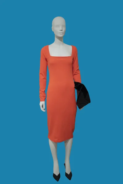 Ganzes Bild Einer Weiblichen Schaufensterpuppe Die Ein Modisches Rotes Kleid — Stockfoto