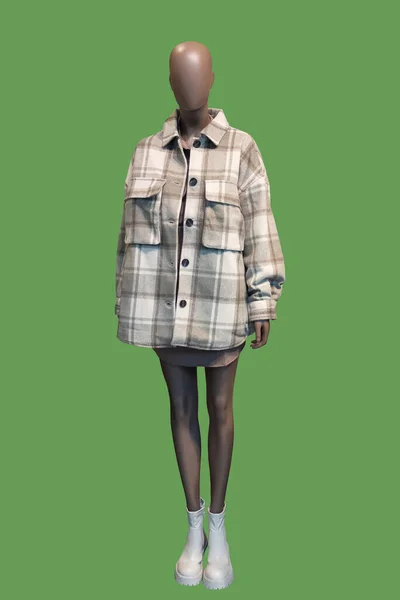 Полная Длина Изображения Женского Дисплея Манекена Клетчатом Коротком Пальто Изолированы — стоковое фото