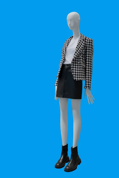 Imagen Longitud Completa Maniquí Exhibición Femenina Con Abrigo Tweed Cuadros — Foto de Stock