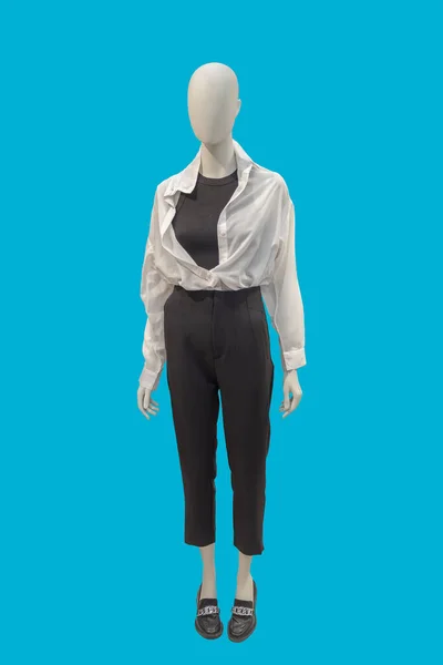 Полная Длина Изображения Женского Манекена Дисплея Белой Рубашке Черном Топе — стоковое фото