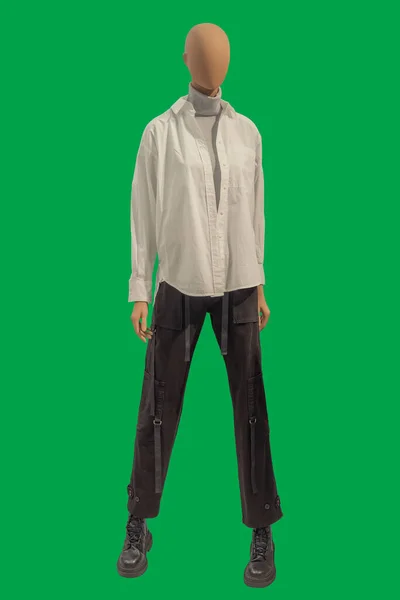 Ganzkörperbild Einer Weiblichen Schaufensterpuppe Mit Weißem Hemd Grauem Pullover Und — Stockfoto