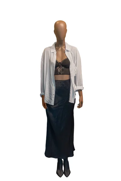 Полная Длина Изображения Женского Манекена Дисплея Белой Рубашке Черная Верхняя Стоковое Фото