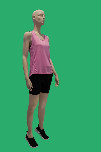 Yeşil Arka Planda Izole Edilmiş Spor Giyimli Bir Kadın Vitrin — Stok fotoğraf