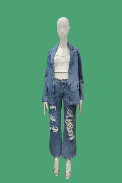 Imagem Comprimento Total Manequim Exibição Feminino Usando Jeans Ganga Terno — Fotografia de Stock