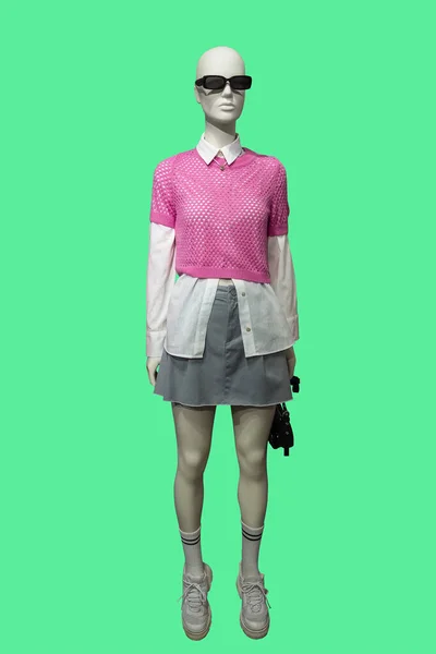 Imagem Comprimento Total Manequim Exibição Feminino Usando Blusa Malha Rosa — Fotografia de Stock