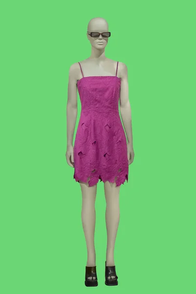 Imagem Comprimento Total Manequim Exibição Feminino Vestindo Vestido Rosa Moda — Fotografia de Stock