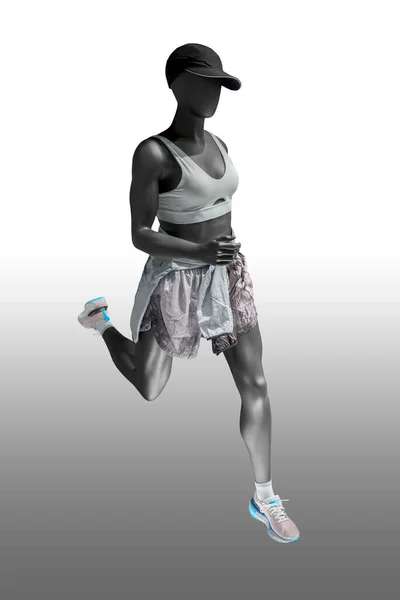 Plná Délka Obraz Běžící Ženské Displej Figuríny Přes Bílé Pozadí — Stock fotografie