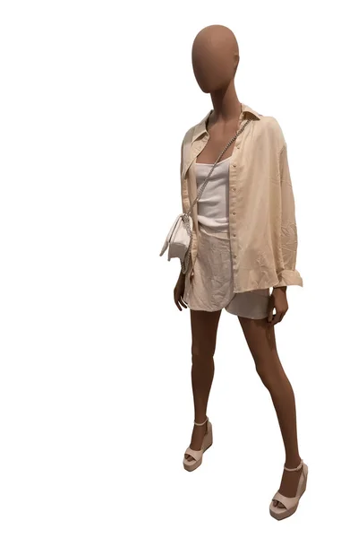 Imagem Comprimento Total Manequim Exibição Feminino Usando Camisa Desabotoada Saia — Fotografia de Stock