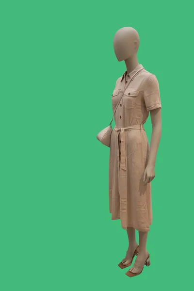 유행하는 베이지 드레스를 마네킹을 여성의 — 스톡 사진