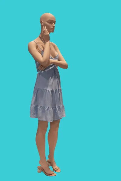 여름파란 드레스를 배경에 고립된 마네킹을 암컷의 — 스톡 사진