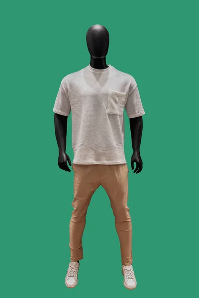 Volledige Afbeelding Van Een Mannelijke Etalagepop Met Kraagloos Wit Shirt — Stockfoto