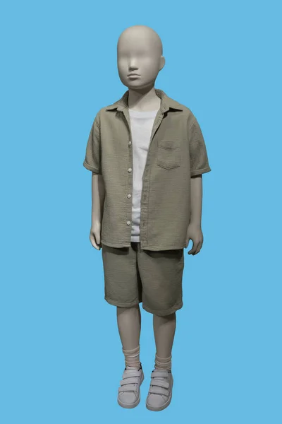 Pełna Długość Obrazu Manekina Dziecięcego Wyświetlacza Ubranego Rozpinaną Koszulę Krótkim — Zdjęcie stockowe