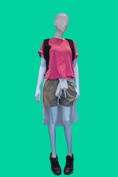 Imagem Comprimento Total Manequim Exibição Feminino Vestindo Camiseta Vermelha Shorts — Fotografia de Stock