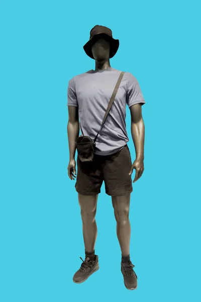Зображення Повної Довжини Чоловічого Дисплея Манекен Спортивному Одязі Ізольовано Синьому — стокове фото