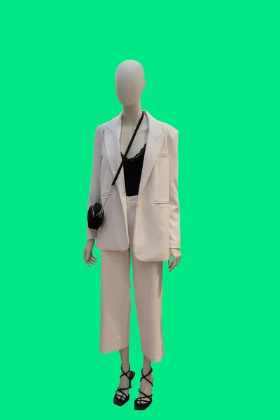 Полная Длина Изображения Женского Манекена Дисплея Модном Белом Брючном Костюме — стоковое фото