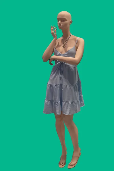 Plná Délka Obrázek Ženské Displej Figuríny Sobě Módní Modré Šaty — Stock fotografie