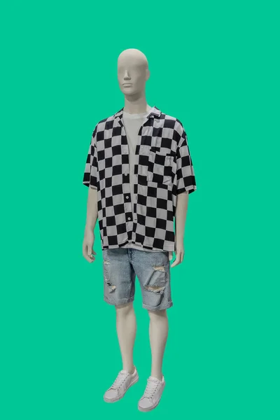 Ganzkörperbild Einer Männlichen Schaufensterpuppe Mit Kurzärmeligem Hemd Mit Kariertem Muster — Stockfoto