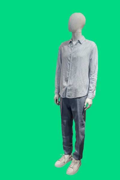 Imagen Longitud Completa Maniquí Visualización Masculino Con Camisa Rayas Azul —  Fotos de Stock