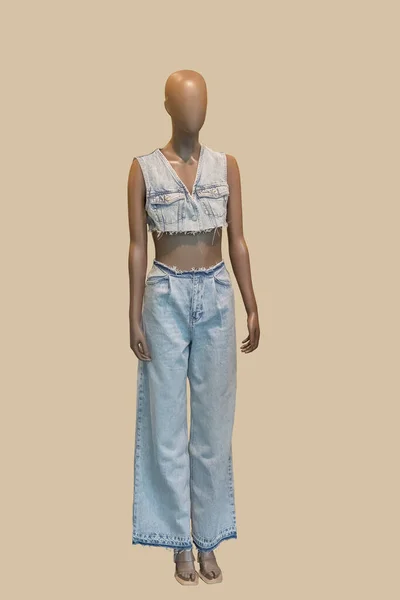 Imagem Comprimento Total Manequim Exibição Feminino Usando Jeans Elegantes Top — Fotografia de Stock