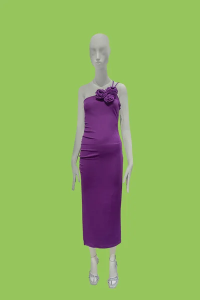 Imagem Comprimento Total Manequim Exibição Feminino Usando Vestido Noite Lilás — Fotografia de Stock
