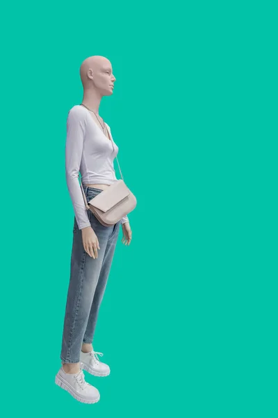 Imagen Longitud Completa Maniquí Exhibición Femenina Con Blusa Blanca Moda — Foto de Stock