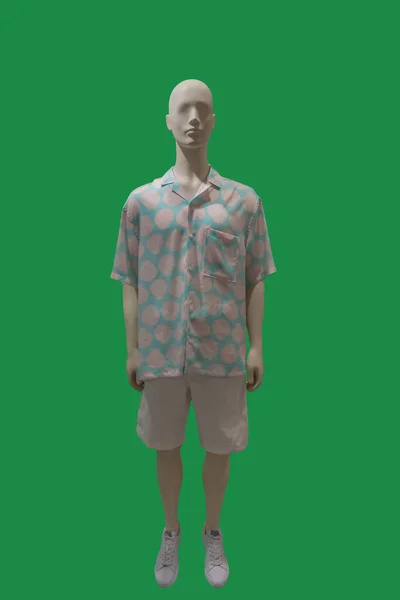 Полное Изображение Мужского Дисплея Манекена Рубашке Короткими Рукавами Шортах Зеленом — стоковое фото