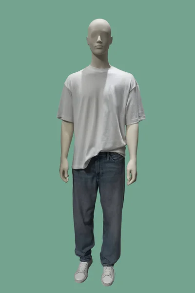 Full Length Image Male Display Mannequin Wearing White Shirt Blue — 스톡 사진