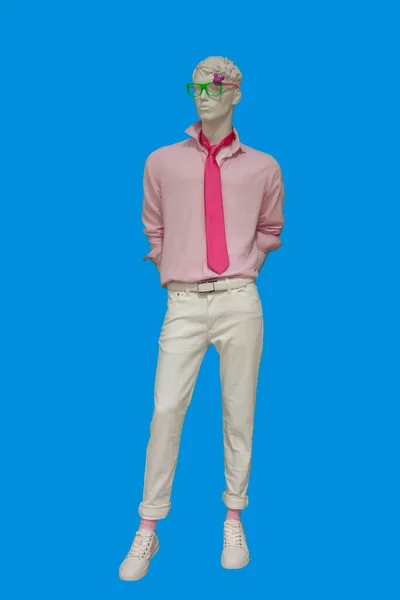Volledige Afbeelding Van Een Mannelijke Etalagepop Met Lange Mouw Roze — Stockfoto