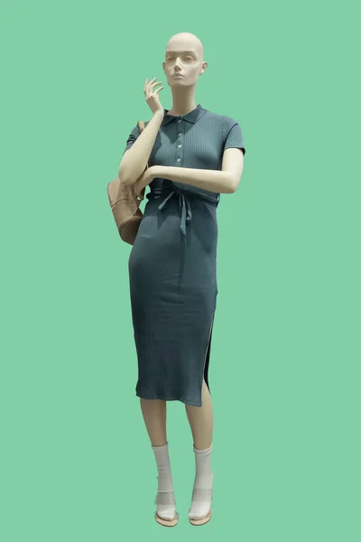Полная Длина Изображения Женского Манекена Дисплея Элегантном Модном Сером Платье — стоковое фото
