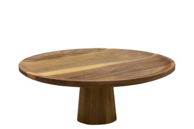 Boş yuvarlak ahşap pasta standı beyaz arka planda izole